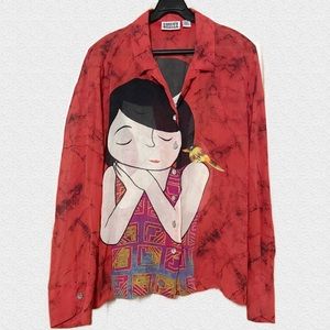 Chico’s Designs 100% Silk printed blouse size 2